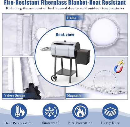 Grill Thermal Insulated Blanket for Pit Boss PB440D2 Wood Pellet Grill, 440 Series fits Pit Boss Mahogany 440 Deluxe 440FB1 Wood Pellet Grill Smoker Insulation Blanket for Winter Cooking