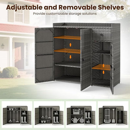 Tangkula Rattan Outdoor Storage Cabinet, Patiojoy Outdoor Cabinet - Image 4