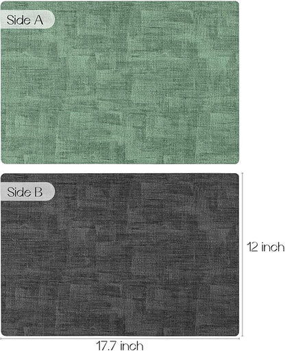 Romanstile Reversible Vinyl Placemats Set of 6, Faux Leather 100% Waterproof Oil-proof Wipeable Place Mats, Heat Resistant Dual Sided Table Mats for Kitchen/Dining/Party (Grey DarkGreen, 12 x 17 Inch)