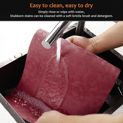 Vinyl Placemats Set of 6 Faux Leather 100% Waterproof Wipeable Washable Place Mats Heat Resistant Easy Clean Non-Slip Table Mats for Indoor Outdoor. (6,Red)