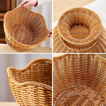 RT&BS Round Woven Fruit Basket for Counter, Christmas Food Bowl, Eco-Friendly Sturdy Stackable Woven Basket for Kitchen, Store, Restaurant, Party (Brown)