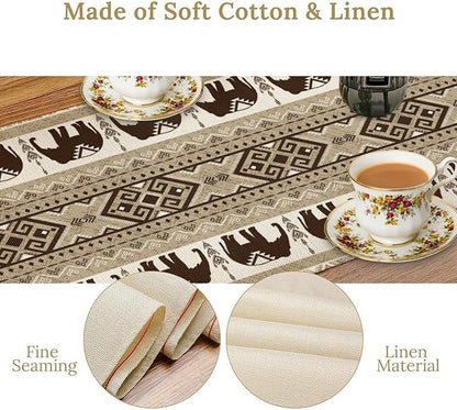 African Tribal Table Runner, Rustic Boho Elephants Diwali India Aztec Bohemian Animal Brown Ethnic Folk Coffee Table Center Decor for Home Kitchen Holiday Party Outdoor Table Decorations, 13"x90"