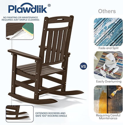 Oversized HDPE Outdoor Rocking Chair, All-Weather Resistant, Coffee | Heavy - Image 6