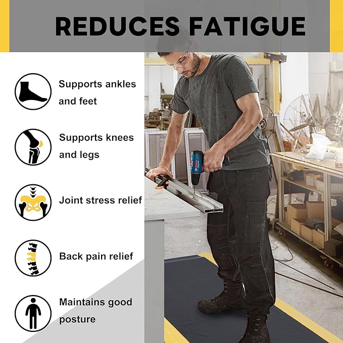 Nisorpa Anti Fatigue Mats Industrial 3' x 6' Ergonomic Standing Mat 15/16" Extra Thick Kitchen Mat Heavy Duty Commercial Diamond Plate Cushioned Shop Floor Mats - Safety Support for Leg & Back Pain