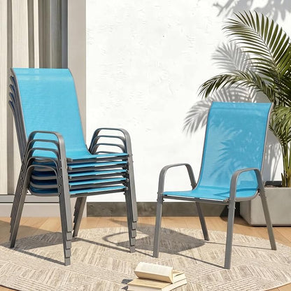 MAMIZO Patio Dining Chairs, Stackable Textilene Chair Set of 4, Sky Blue | by MAMIZO