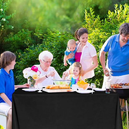 Nasitos 2 Pack Black Table Cloth Rectangle 54x108 Inch-Vinyl Plastic Tablecloth with 100% Waterproof Oil-Proof Wipeable, Plastic Table Cover for Parties, Dining Space, Kitchen, Picnic, Showrooms
