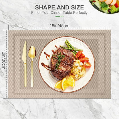 BETEAM Placemats Set of 8, Woven Vinyl Placemat for Dining Table Washable Wipeable Kitchen Place Mats Durable Indoor Outdoor Table Mats