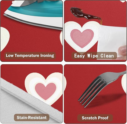 Valentines Day Round Fitted Tablecloth with Elastic Red Pink Heart Circle Table Cloth for 48-52" Round Tables Wipeable Waterproof Washable Burgundy Valentine Table Cover for Picnic Dining Party Decor