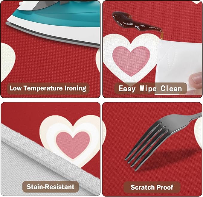 Valentines Day Round Fitted Tablecloth with Elastic Red Pink Heart Circle Table Cloth for 36-40" Round Tables Wipeable Waterproof Washable Burgundy Valentine Table Cover for Picnic Dining Party Decor