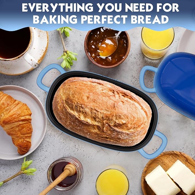 Dutch Oven for Bread Baking 9x6 Inch - 2.5QT Bread Pans for Homemade Bread Cast Iron Bread Pan Dutch Oven Loaf Pan with Lid and Loop Handles for Homemade Breadmaking