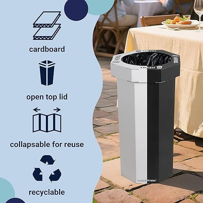 Eyely MPH1302A-2SET Sal 25-Gallon Disposable Corrugated Cardboard Event Trash Can and Recycling Bin for BBQs, Parties & Events & Outdoor Activities, Charcoal Black/Cotton White (Set of 2)