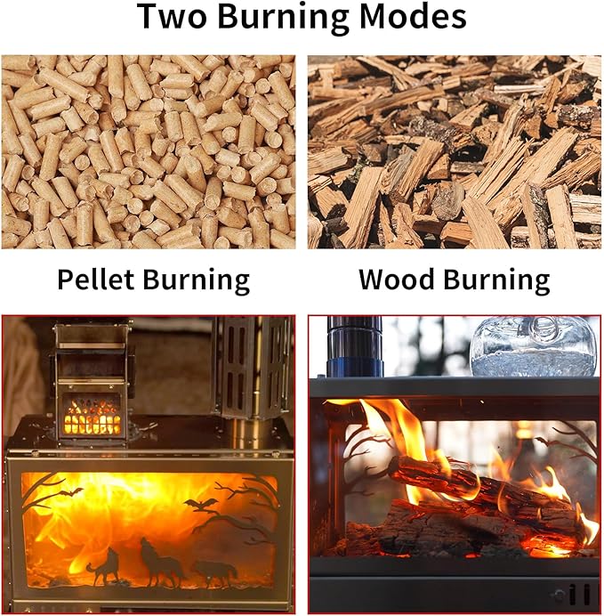 M8 Pellet Stove with Pellet Burner/Oven/Base - Portable Stainless Steel IGT Hot Tent Stove, Includes 6 Chimney Pipes for Camping, Tents, Cooking & Travel, Rose Gold