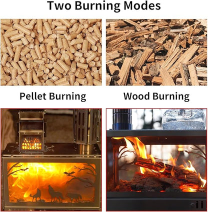 M8 Pellet Stove with Pellet Burner/Oven/Base - Portable Stainless Steel IGT Hot Tent Stove, Includes 6 Chimney Pipes for Camping, Tents, Cooking & Travel, Rose Gold
