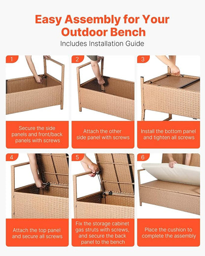VEVOR Outdoor Storage Bench, 2-Person PE Rattan Storage Bench, 70 Gal Deck Box - Image 7