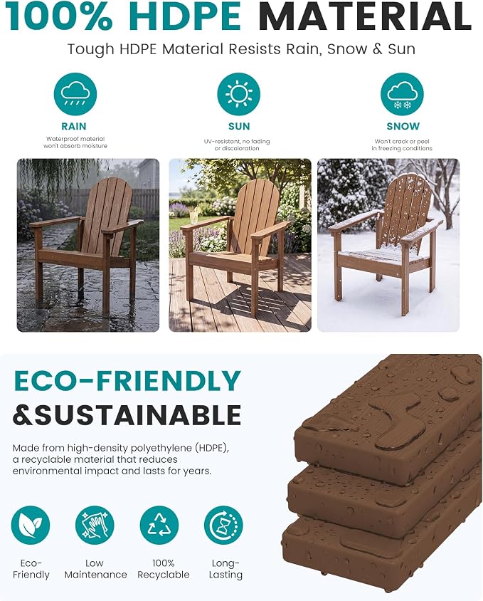 SERWALL HDPE Stackable Adirondack Chairs Set of 2, Space-Saving - Image 4