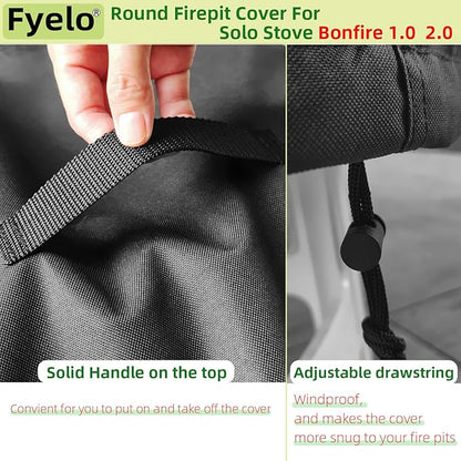 Fire Pit Cover for Solo Stove Bonfire 2.0 Cover 20 Inch & 19.5 Inch, Waterproof 600D Camping Stove Cover All Weather Resistant Black