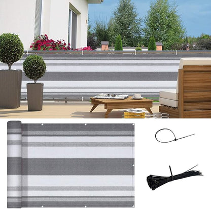SUNNY GUARD 3'x16' Balcony Deck Privacy Screen Fence, Apartments Railing Screen Heavy Duty Wind Screen for Outdoor,Backyard,Patio Privacy(Silver Gray White Stripes