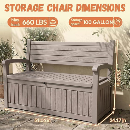 120 Gallon Outdoor Storage Bench, Lockable Patio Storage Bench, - Image 2