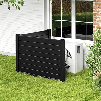 Giantex 4 Panels Air Conditioner Fence - 48''W x 36''H Outdoor Privacy Screen Trash Can Enclosure with Stakes, PVC Vinyl Freestanding Picket Fences for Garden Patio Lawn AC Unit Pool Pump, Black