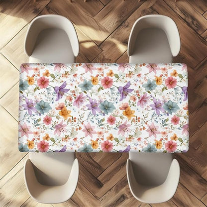 Rectangle Table Cloth Cover Waterproof Elastic Fitted Polyester Fitted Tablecloths for 4 Foot Tables for Indoor,Picnic, Camping, Outdoor （48" x 30"，Flower）