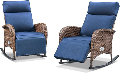 Zero Gravity Patio Rocking Wicker Recliner Chairs Set of 2- Wicker Outdoor - Image 7