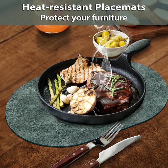 ADRIMER Placemats, Heat Resistant Oval Placemats Set of 4 Washable 12 x 17 Inch, Waterproof Table Mats, Wipeable Pu Place Mats for Kitchen, Dining Room, Blue & Green