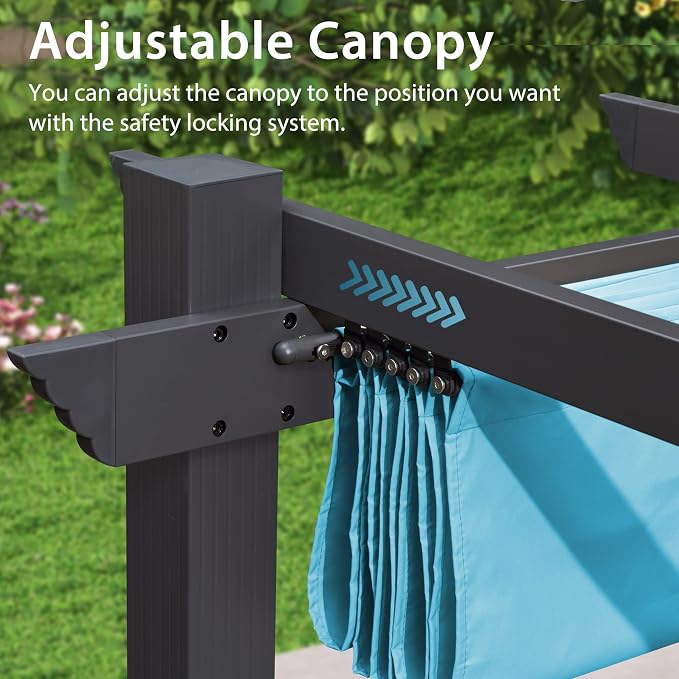 PURPLE LEAF Outdoor Pergola Retractable Aluminum 12' X 18', Turquoise Blue | - Image 9