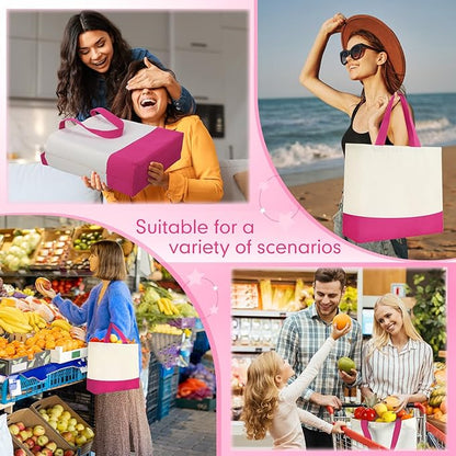 Sanwuta 24 Pcs Canvas Tote Bags Bulk with Zipper Cosmetic Bags 18.5" Cotton Canvas Bag with Handles Reusable Shopping Bags