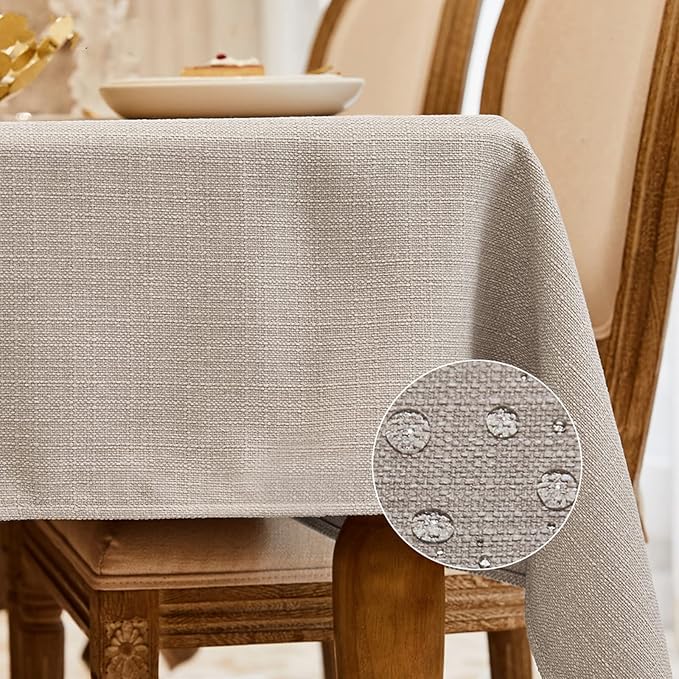 BALCONY & FALCON Rectangle Tablecloth Washable Wrinkle Resistant and Water Proof Table Cloth Decorative Fabric Tablecloths for Dining Parties Kitchen Wedding and Outdoor Use (Beige, 90x132)
