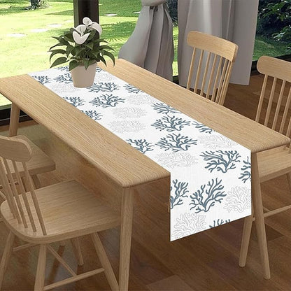 Coastal Table Runner, Summer Seasonal Beach Coral Nautical Tropical Ocean Marine Farmhouse Rustic Coffee Table Center Decor for Home Kitchen Dining Patio Indoor Outdoor Table Decoration, 13"x90" Inch