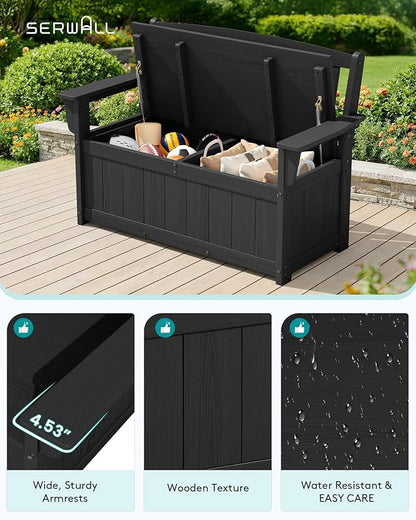 SERWALL HDPE Outdoor Storage Bench, Deck Box - Image 5