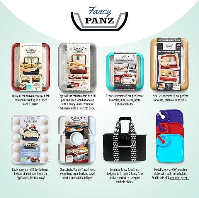 Fancy Panz - Red Classic Aluminum Foil Pan Carrier with Lid - Elevated Food Serving Tray - Portable Casserole Carrier with Lid - Made in The USA Hosting Essentials