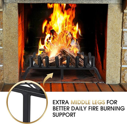 G GOOD GAIN Fireplace Grate with Ember Retainer, 28" Heavy Duty Steel Indoor, Chimney Hearth Wood Stove Rack Holder,1/2 Bar Fire Place Asseccories for Outdoor, Fire Pits, Camping.