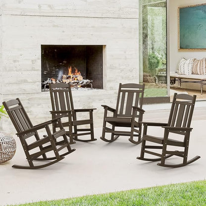 LUE BONA Outdoor Rocking Chairs Set of 4, Weather Resistant HDPS Poly Rocker by LUEBONA