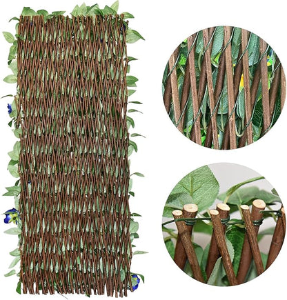 Expandable Fence Privacy Screen for Balcony Patio Outdoor,Decorative Faux Ivy Fencing Panel,Artificial Hedges (Single Sided Leaves) (2, Blue Flowers)