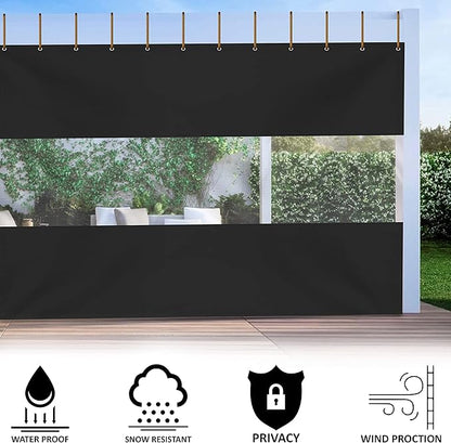 Covers & All Outdoor Clear Panel Curtain, 12 oz Vinyl Outdoor Curtains for Patio, Weather Resistant Waterproof Tarp with Brass Grommets for Pergola, Porch, Gazebos, Balcony (8'H x 12'W Feet, Black)