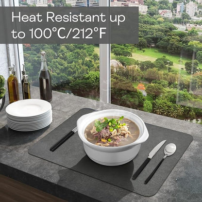 PU Leather Placemats Set of 6 Table Mats Heat Resistant Kitchen Place Mats, Waterproof Wipeable Dining Table Placemats for Home Party Outdoor, 15.8 x 11.8 inches (Grey/Black)