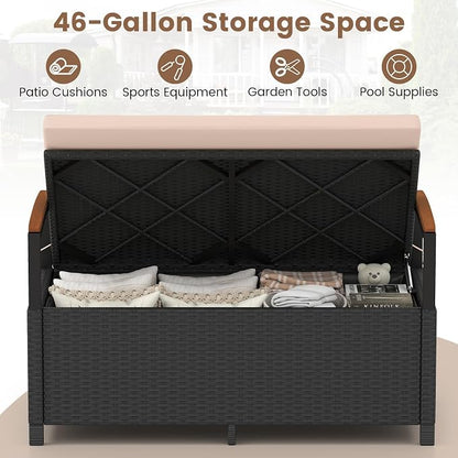 RELAX4LIFE Wicker Outdoor Storage Bench, Rattan Deck Box w/Protective Liner - Image 2