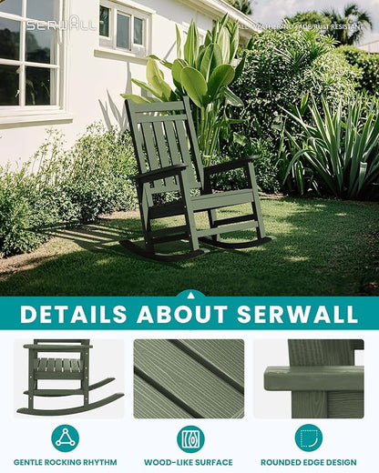 SERWALL Outdoor Rocking Chair for Adults, Avocado Green | 21.1" Widened Seat - Image 3