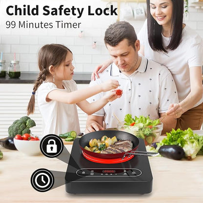 VBGK Single Burner Electric Cooktop,110V 1800W Electric Stove Top with LED Touch Control,10 Power Levels, 4 hTimer, Safety Lock,Portable cooktop,Overheat protection