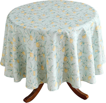 patdrea Designer Green Round Tablecloth,Vintage Linen Yellow Fruits Pattern Durable Table Cloth,Decor Table Cover Cloth for Kitchen Dining Christmas,Thanksgiving,Tea Party,Diameter 67"-Ania a