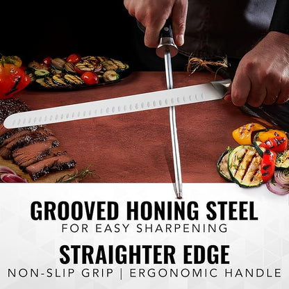 Cutluxe BBQ Knife Carving Set – 12" Brisket Knife & 10" Honing Rod, Butcher Knife Set for Meat Cutting – Ultra Sharp German Steel, Ergonomic Pakkawood Handles – Artisan Series