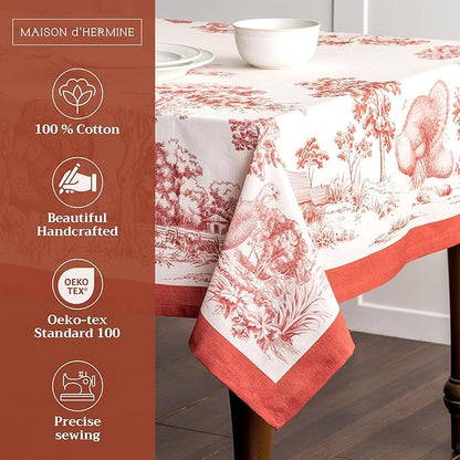 Maison d' Hermine Table Cloth Rectangle Table 100% Cotton 70 x 120 Inches Fall Tablecloth Reusable Everyday Use for Thanksgiving Christmas Decorations Dining Farmhouse Party (Holy Jouy - Red)
