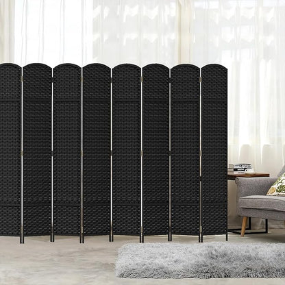 Room Divider 8 Panel Screen 5.6 Ft Tall Partition Room Dividers Black Privacy Screens Folding Room Separation Free Standing Waterproof Wood Frame Wall Divider