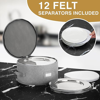 China Storage Case for Salad Plate - 10" W x 6" H - Includes 12 Felt Dividers. Hard Shell and Stackable with Padded Interior