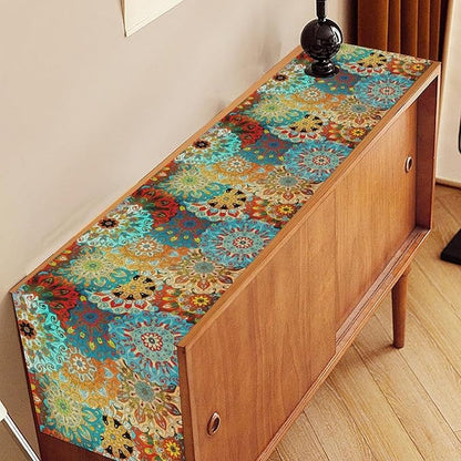 Bohemian Mandala Table Runner, Vintage Colorful Boho Geometric Floral Flower Antique Paisley Rustic Coffee Table Center Decor for Family Kitchen and Living Room Outdoor Table Decorations, 13"x108"