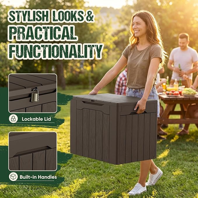 Devoko 29 Gallon Deck Box, Waterproof Resin Outdoor Storage Box | Lockable and - Image 2