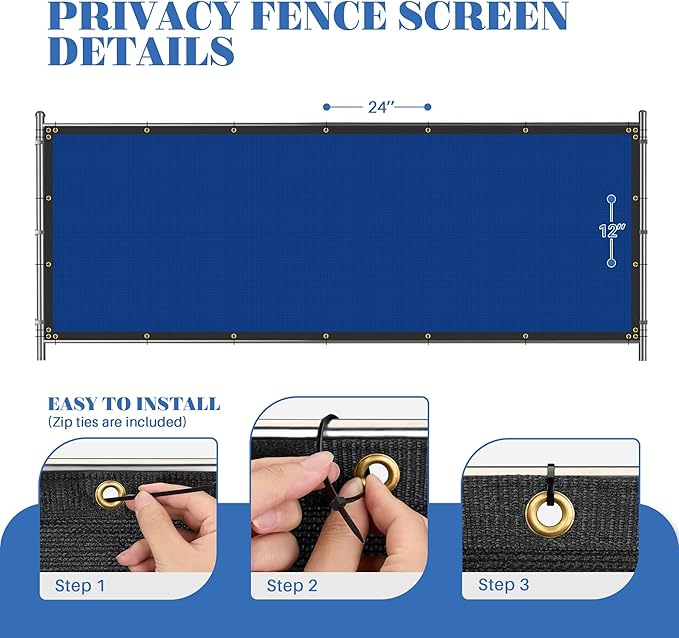 ECOOPTS 4'x91' Privacy Fence Screen Windscreen with Copper Grommets, Fit for Commercial Fence and Residential Garden Outdoor 90% UV Blockage, Cable Zip Ties Included (Blue)