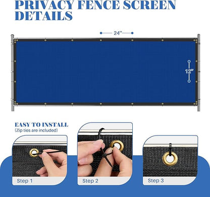 ECOOPTS 8'x81' Privacy Fence Screen Windscreen with Copper Grommets, Fit for Commercial Fence and Residential Garden Outdoor 90% UV Blockage, Cable Zip Ties Included (Blue)