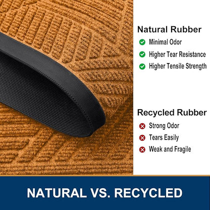 Smiry Front Door Mat Outside Entrance, Heavy Duty Sturdy Natural Rubber Doormat, Trap Dirt and Moisture, Easy Clean Low Profile Mats for Indoor Outdoor Entry, Irregular Triangle (29.5x17, Amber)